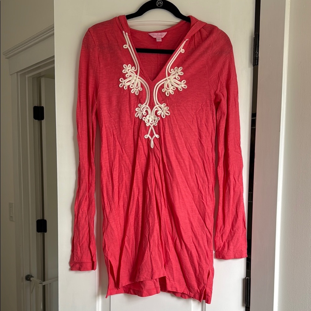 Lilly Pulitzer Orange Pink Embellished Long Sleeve Tunic